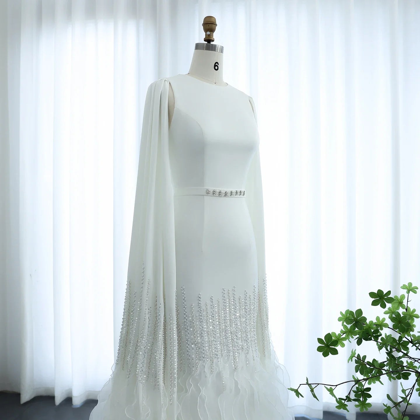 Adelaide White Evening Dresses with Cape Sleeves Tiered Ruffles Women Wedding Party Gown