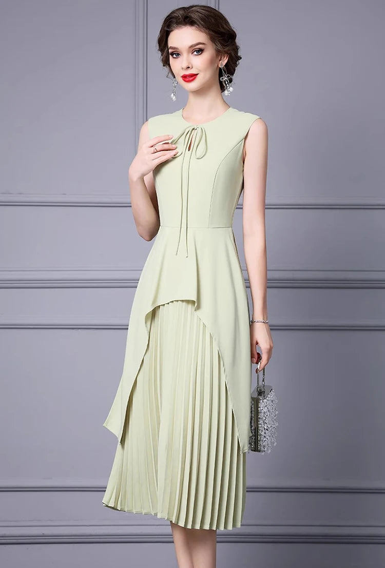 Phoebe Sleeveless High Waiste Pleated Splicing High-End Slim Party Fashion Dress