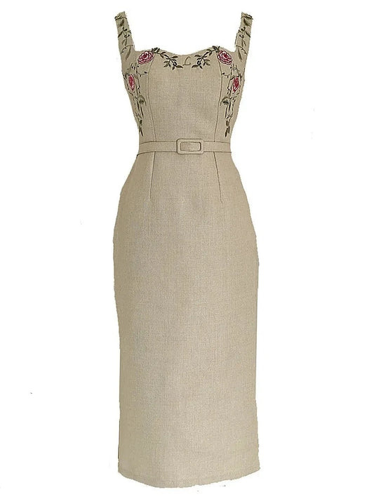 Annais French Elegant Flower Embroidery Sling Dress