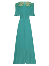 Load image into Gallery viewer, Genesis Vintage Party Dress Women O-Neck Beading Ruffles High Elastic Waist Mesh Long Dress