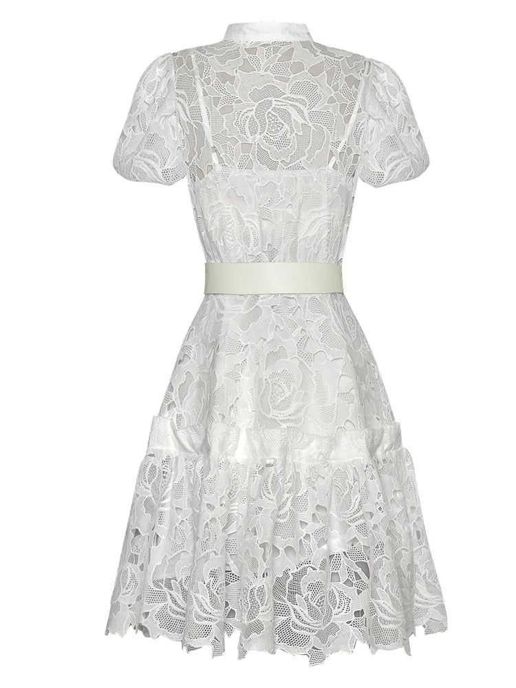 Veronica Solid Embroidery Hollow Out Design Dress