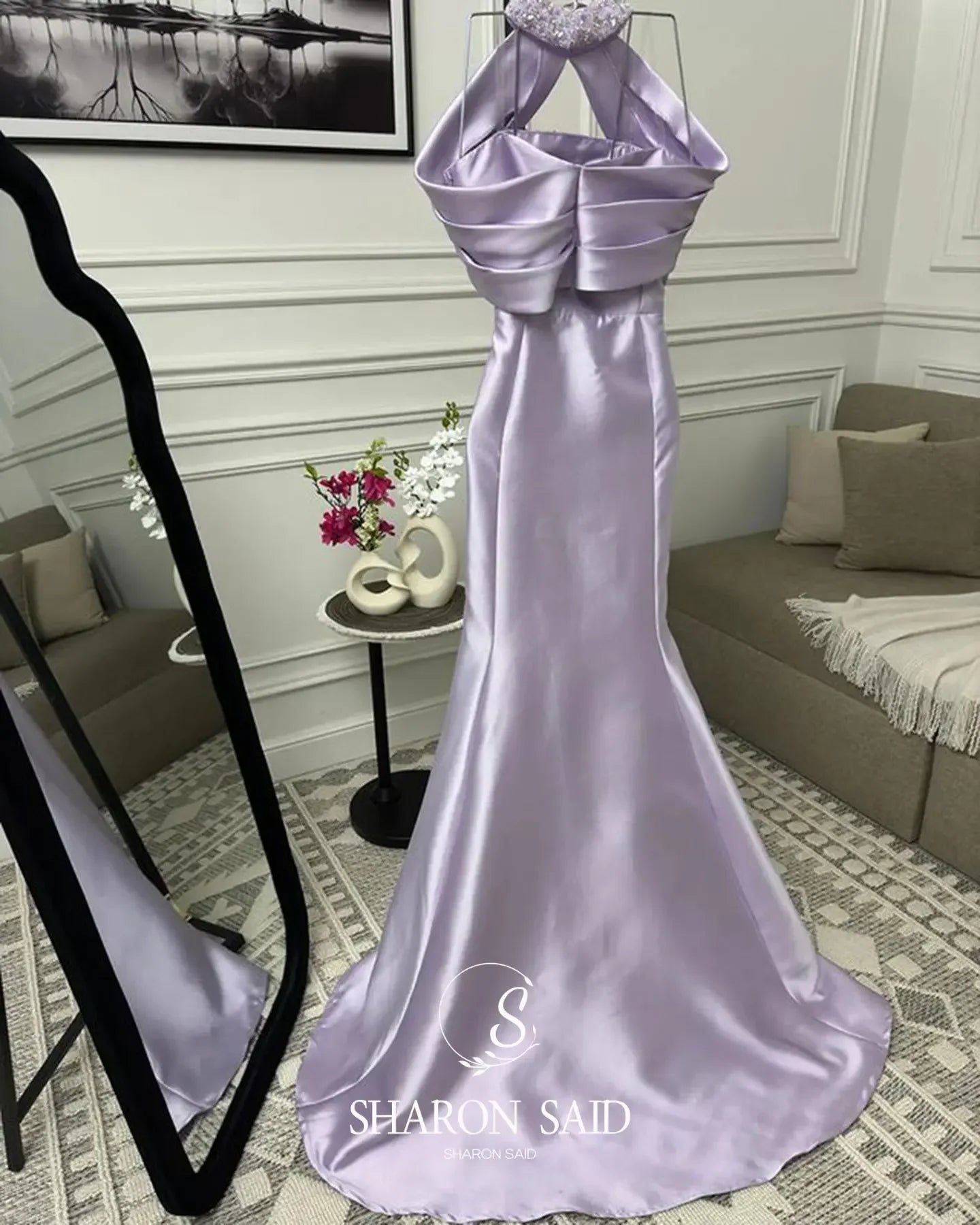 Petunia Pink Off Shoulder Crystal Evening Dress