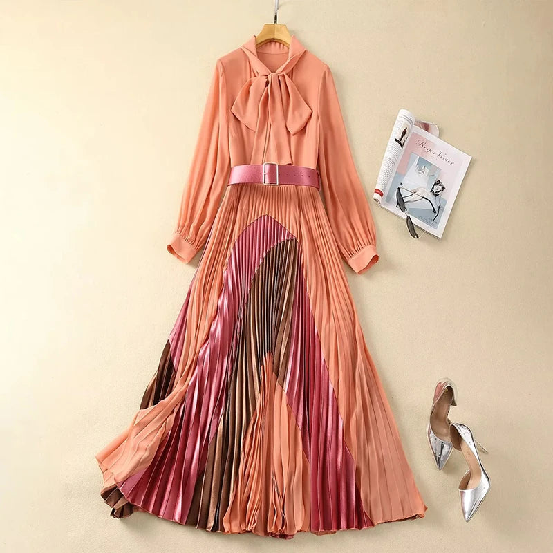 high clothing pleated dress Averi High Waist Shirt Pleated Dress CORAL RED / S