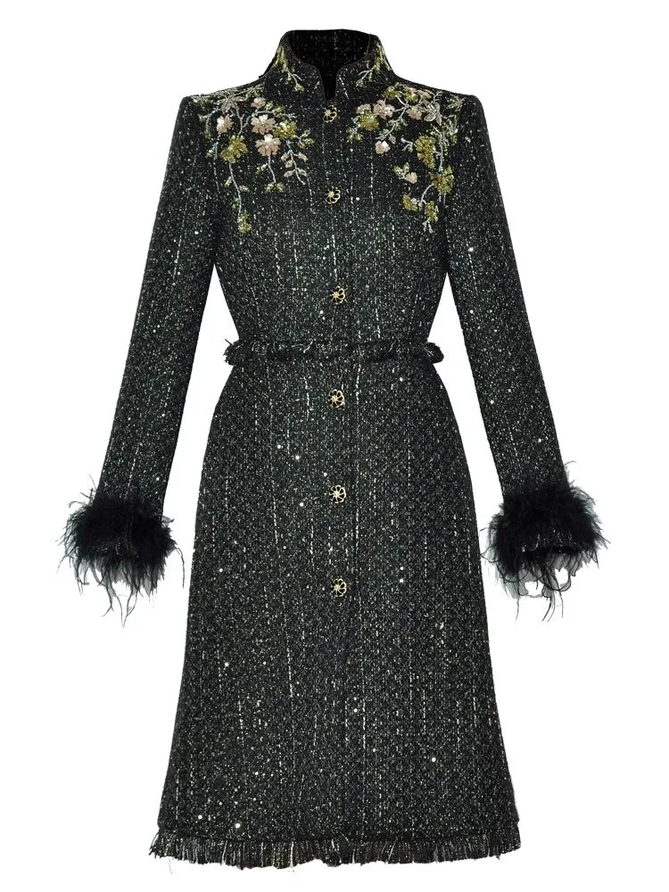 Dulce Sequins Beading Tweed Coat