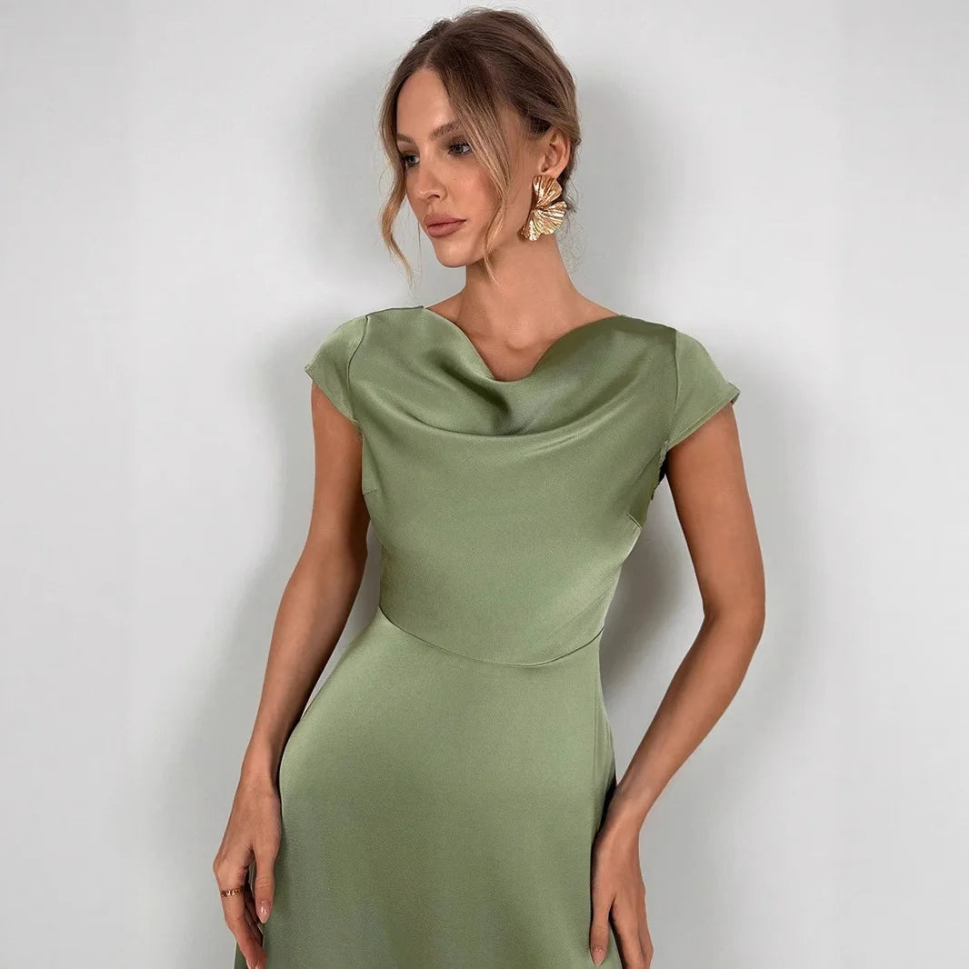 Imee Silk Dress Slit Satin Satin Long Skirt European and American Fashion High-end