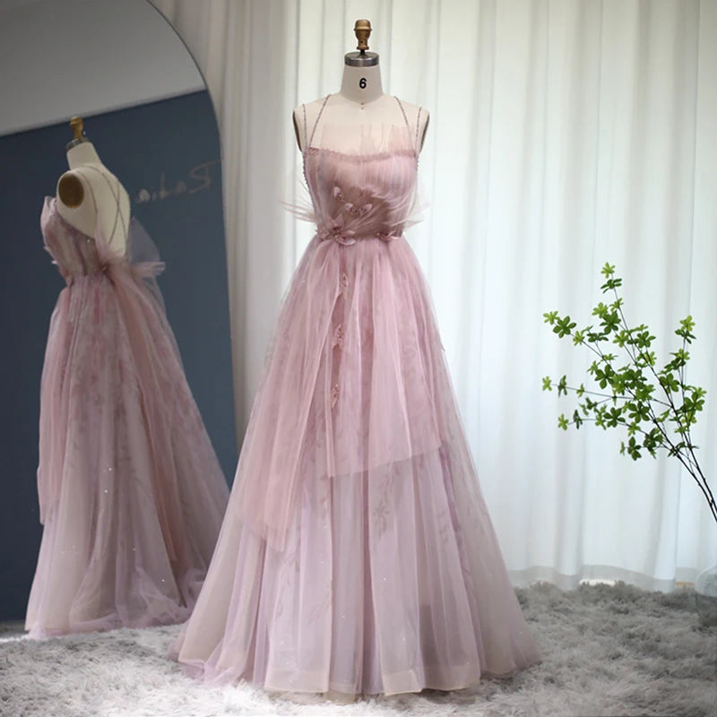 Beth Lilac Floral Tulle Evening Dress