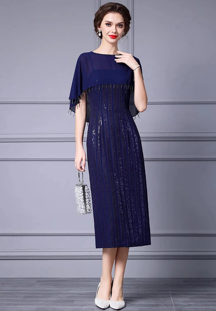 Terra Tassel Design Sequins Slim-Fit Hip Wrap Evening Dress