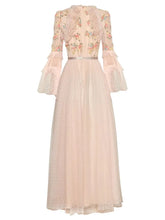 Load image into Gallery viewer, Elora Mesh O-Neck Flare Sleeve Ruffle Floral Embroidery Elegant Party Maxi Dress  Dress