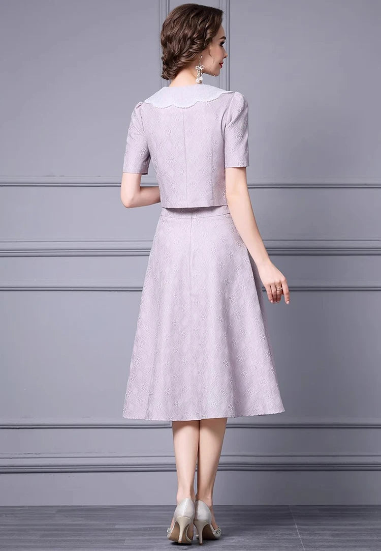 Ryan Jacquard Peter Pan Collar Single Breasted Tops+High Waist Half skirt Two piece set