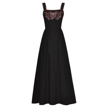 Load image into Gallery viewer, Emiliano  Strap Sleeveless Butterfly Embroidery High Waist Black Vintage Dress