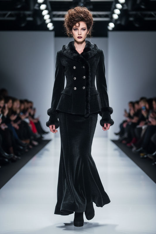 Makenzie Double Breasted Jacket +  Mermaid Skirt Office Lady 2-Piece Velvet Set