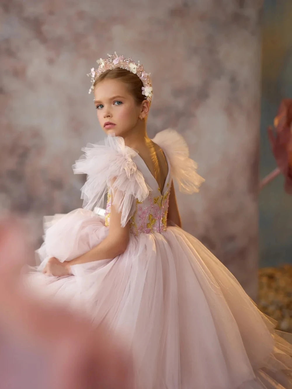 Ginary Luxurious Beaded Tiered Tulle Long Wedding Party Gown Dress