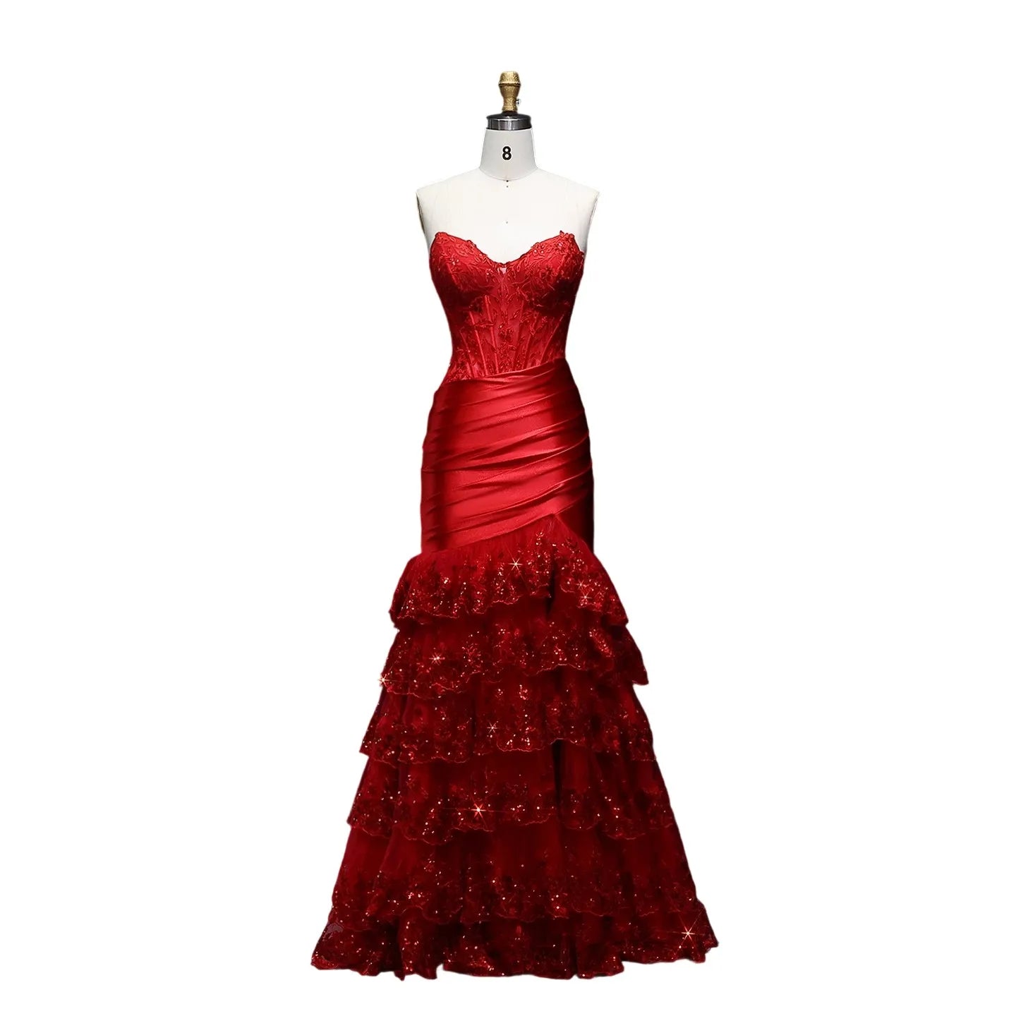 Winona Wine Red Strapless Mermaid Sequined Prom Dress