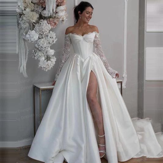 Mae Glitter Wedding Dresses A Line Woman's Sexy Sequined Off Shoulder Bride Gown