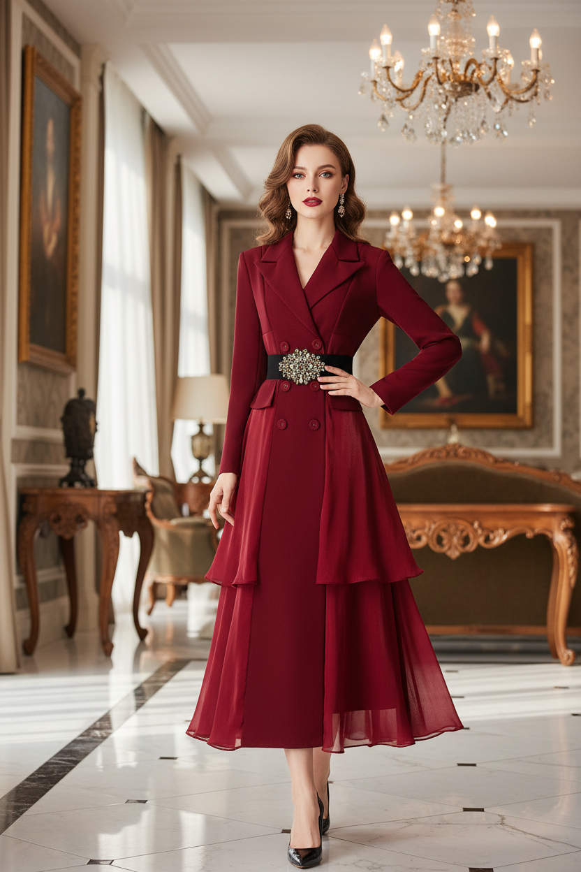 Azalea Notched Long Sleeve Single Breasted Diamonds Sashes Solid Color Office Lady Outerwear