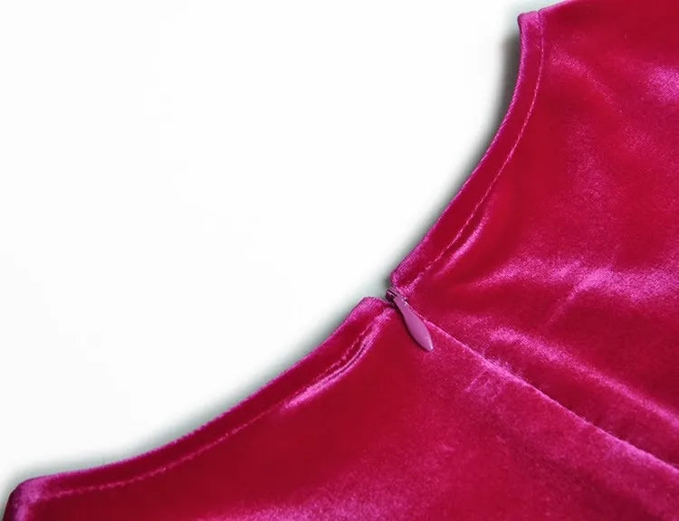 Trish Velvet Bleistiftkleid Damen O-Ausschnitt Langarm Drapiertes Einfarbiges Vintage-Kleid
