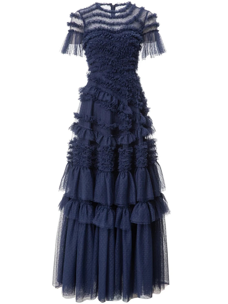 Selena O-Neck Short Sleeve Ruffles  Elegant Party Long Dress