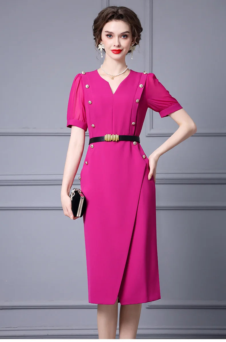 Meredith Button Elegant Luxury Style Empire Woman Pencil Dress