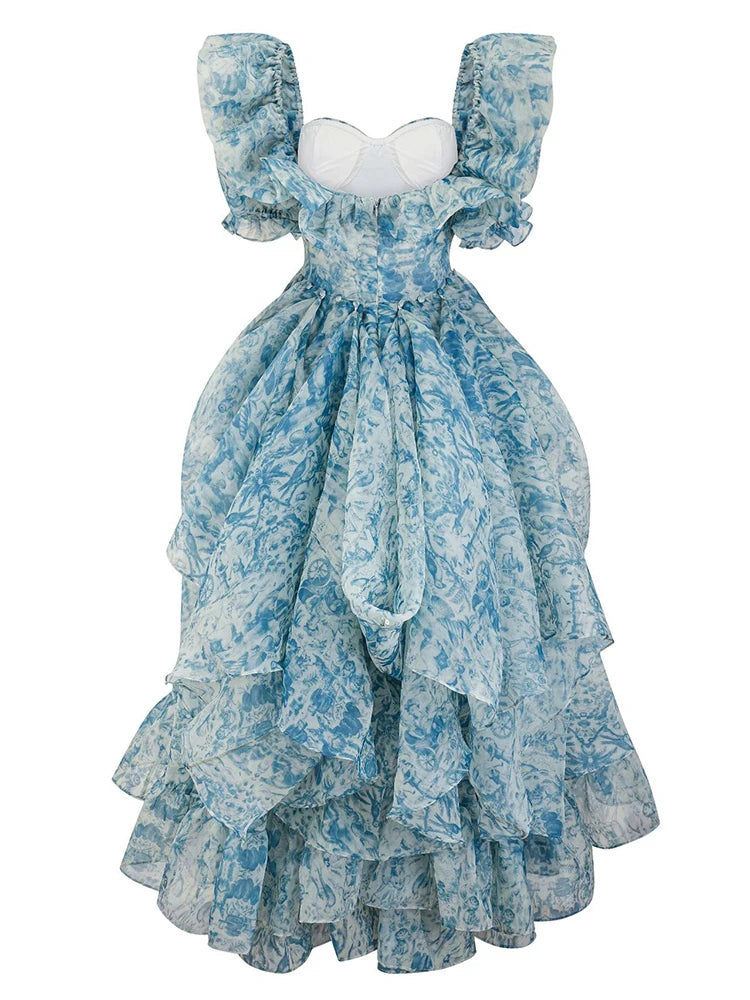 Mathilda Square Collar Short Sleeve High Waist Elegant Dress