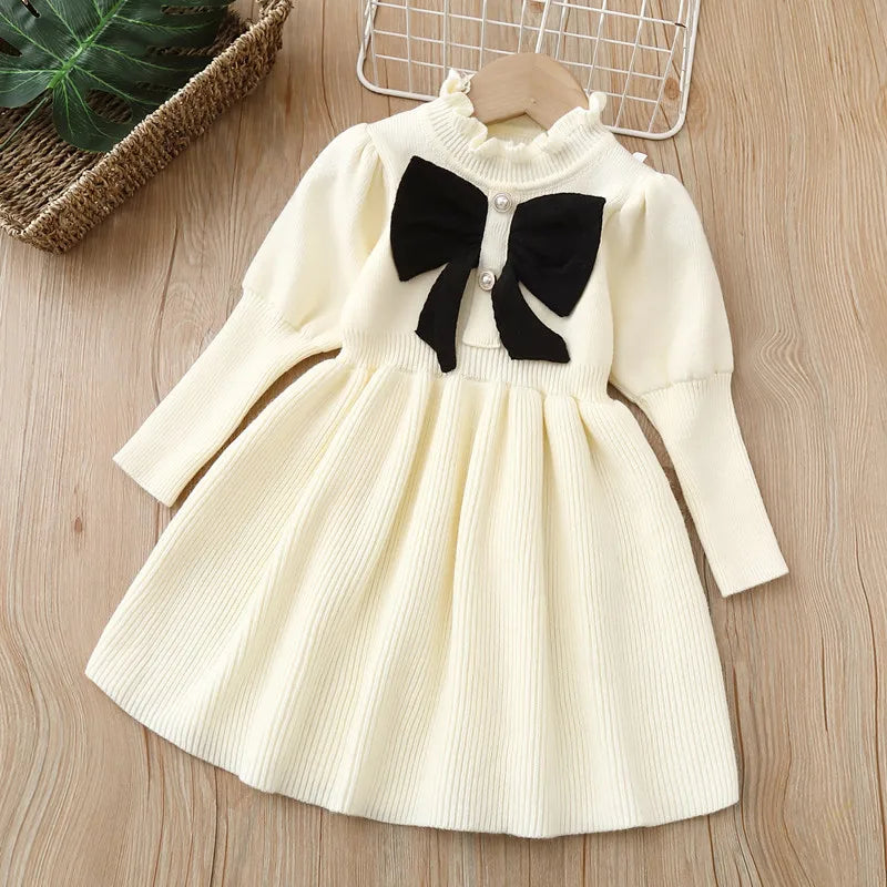 Knitted Jumpsuit Bow Fashion Long Dress for Kids Girls
