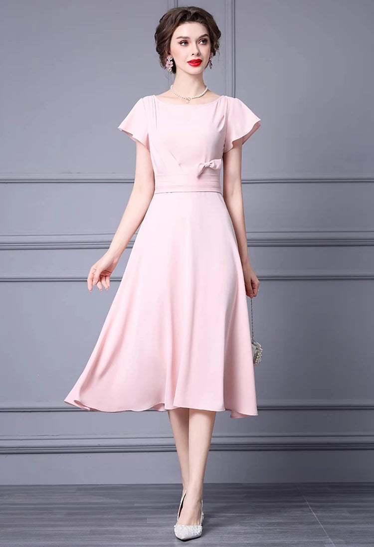 Ann Bow High waisted Solid Color Streetwear Elegant Party Dress