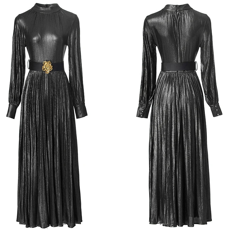 Vienna Metallic Pleated Dress