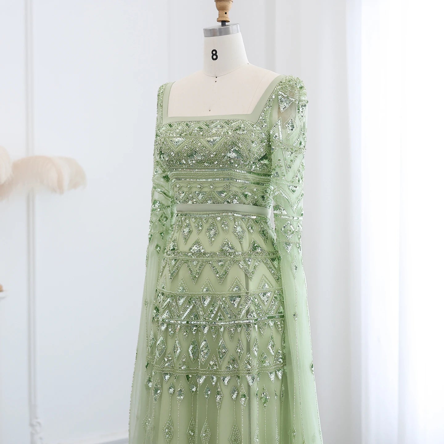 Cristalyn Arabic Burgundy Evening Dress with Cape Sleeve