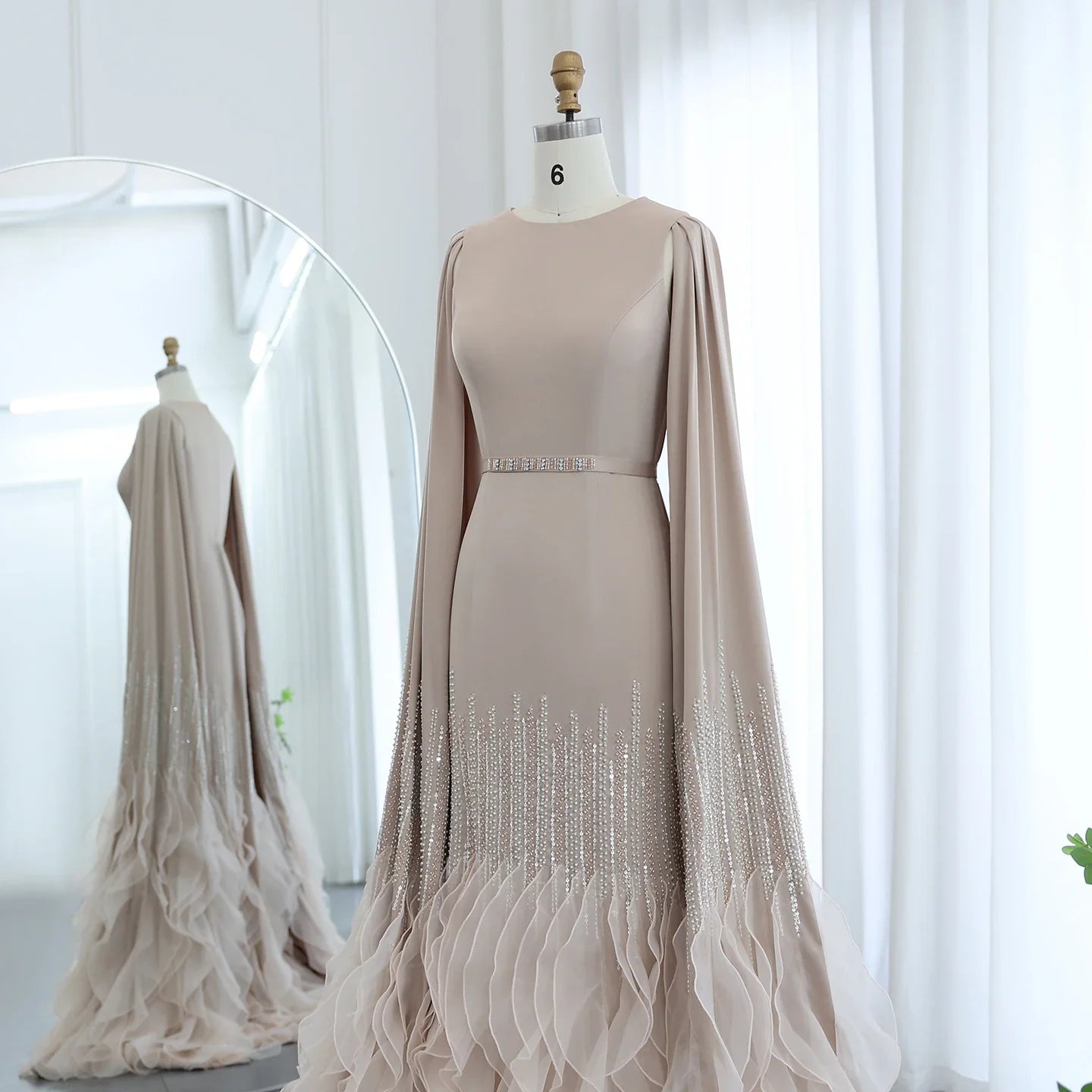Adelaide White Evening Dresses with Cape Sleeves Tiered Ruffles Women Wedding Party Gown