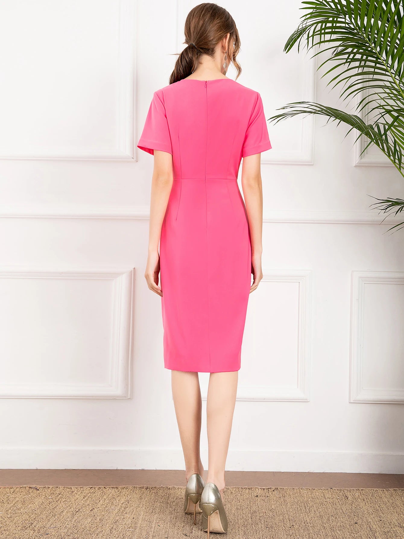 Tinsley Short Sleeve Luxury Floral Beaded Sequins Slim Midi Party Dress