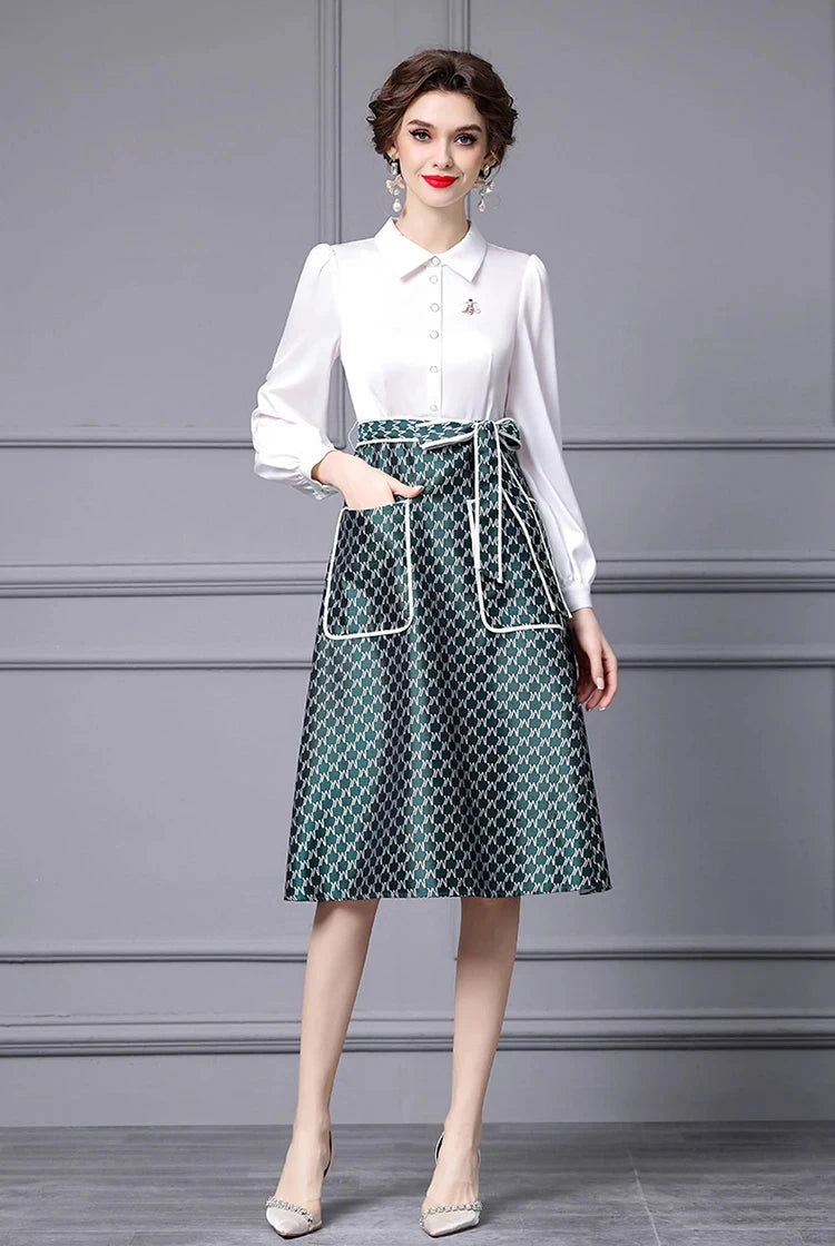 Claire Single-Breasted Fake Two Pieces Gingham Pocket Slim-Fit Dress