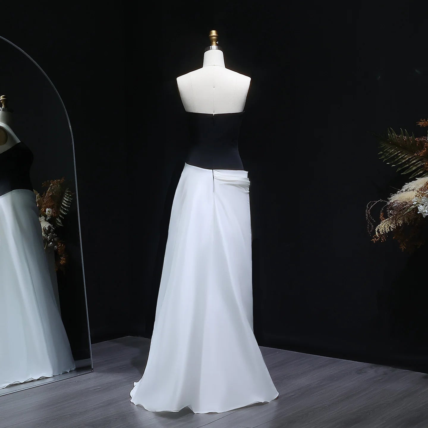 Mabel Elegant Black and White Evening Dress