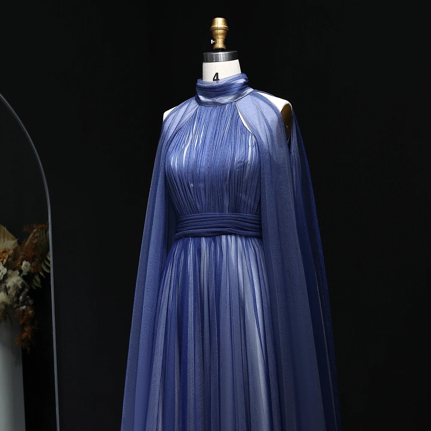 Dimple High-Neck Gray A-Line Evening Dress