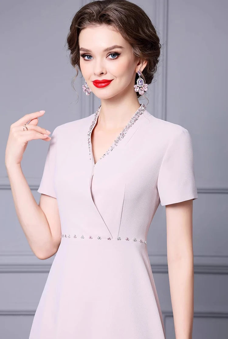 Rory V-Neck Short Sleeved Diamond  Office Lady Dress