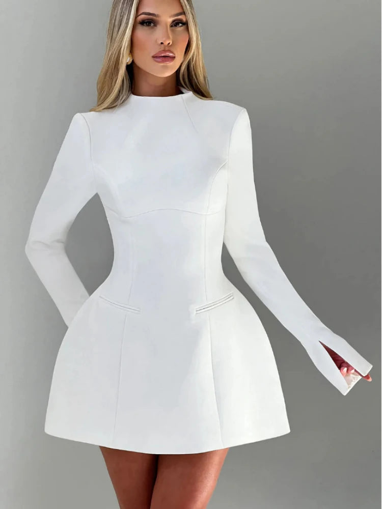 Lareza Long Sleeves Backless Sexy Mini Dress A-line Party Birthday Club Dress for Women