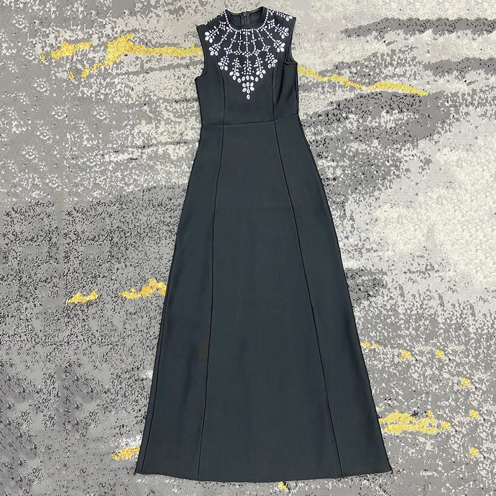 Ramona Splice Round Neck Sleeveless Black Banquet Dress