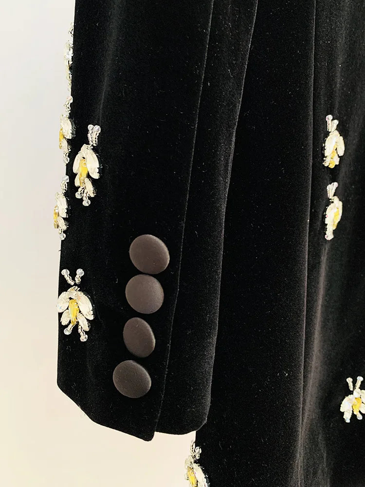 Diamond Studded Bead Design Velvet Blazer