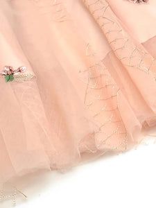 Mavis Autumn Mesh O-Neck Lantern Sleeve Sequins Floral Embroidery Vintage Party  Maxi Dress