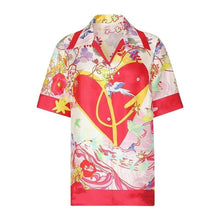 Load image into Gallery viewer, Early Autumn Turn-down Collar Short Sleeve Print Single Breasted  Silk Casual Shirt