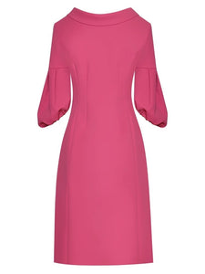 Dovie V-Neck Lantern Sleeve Brooch Solid Color High Street Short Dress