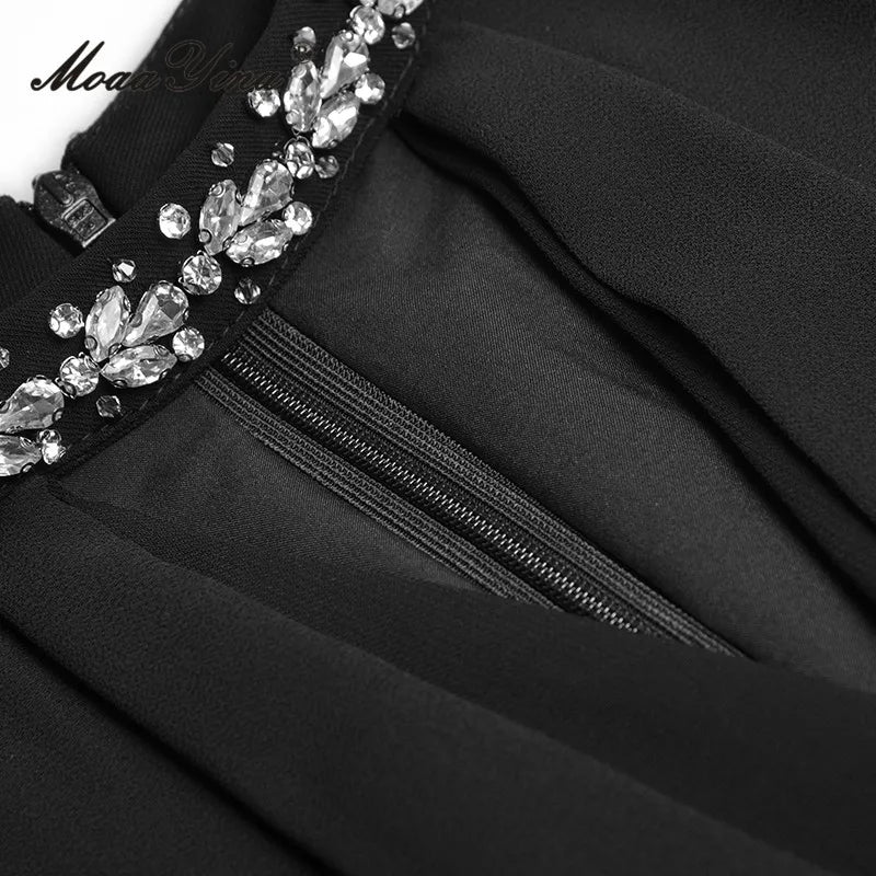 Georgina Diamond Beading O-neck Tassel Cloak Package Buttocks Split Midi Dress