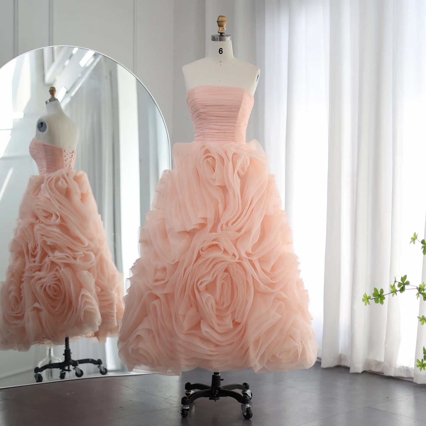 Luxury 3D Rose Flower Pink Short Evening Dress