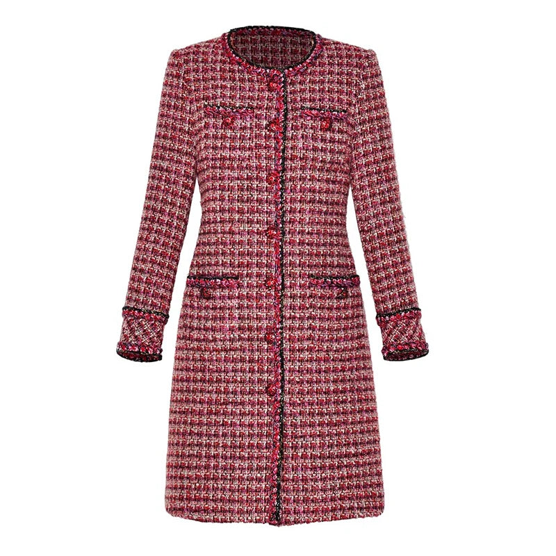 Demi Crystal Single Breasted Plaid Tweed  Coat