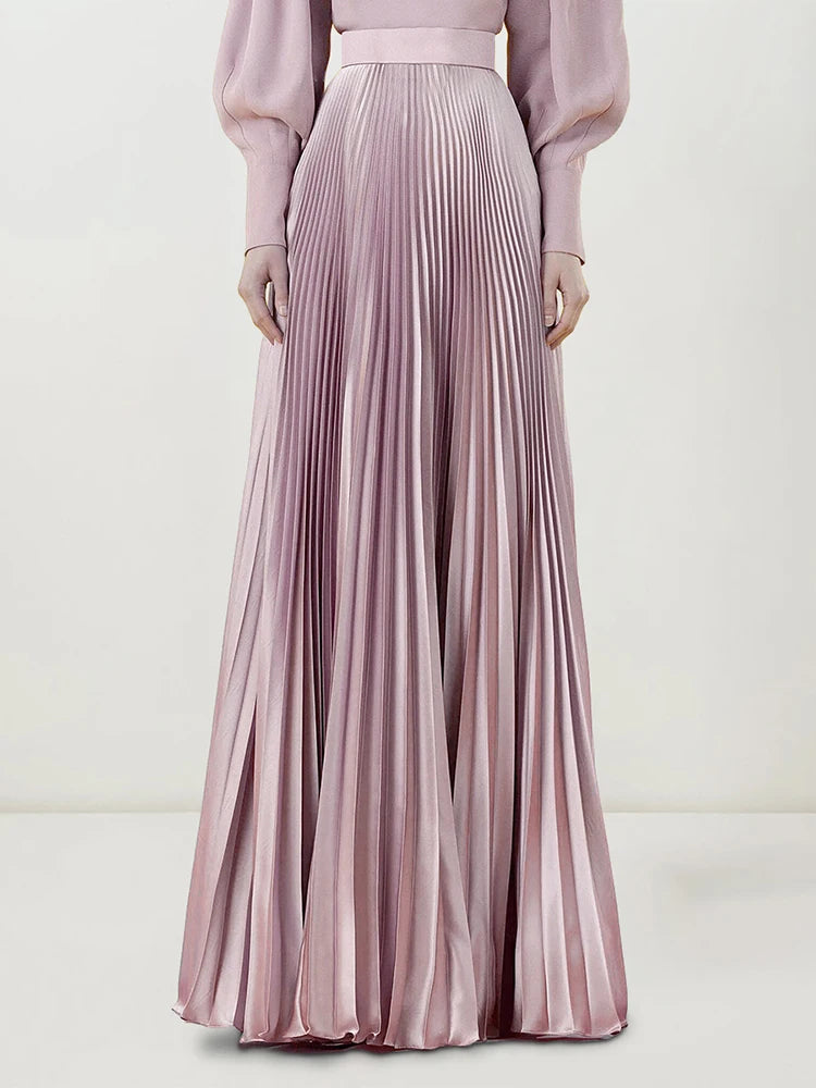 Amanda Pleated Satin Gown Long Dress