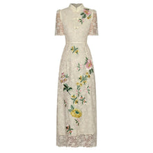 Load image into Gallery viewer, Arabella Early Autumn Lace Short Sleeve Flower Embroidery Chinese Style Pencil Dress
