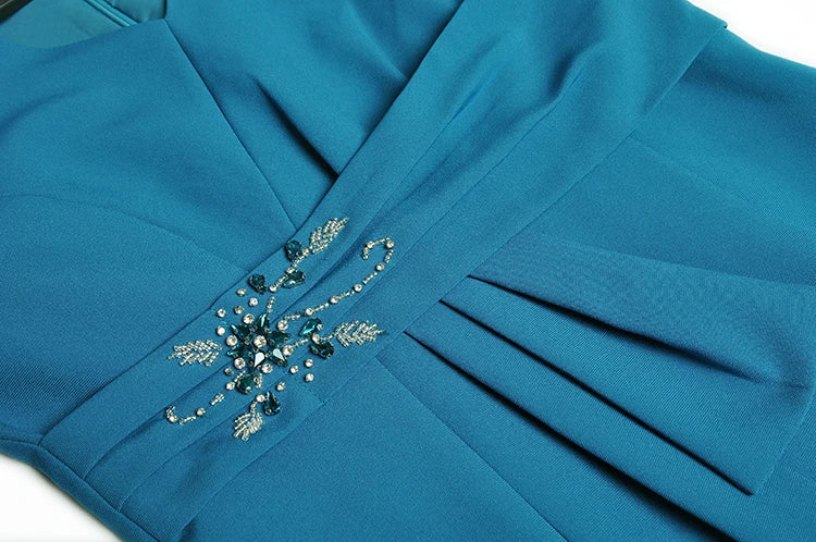 Harper V-Neck Short Sleeve Ruffled Beading Diamond Package Buttocks Dress