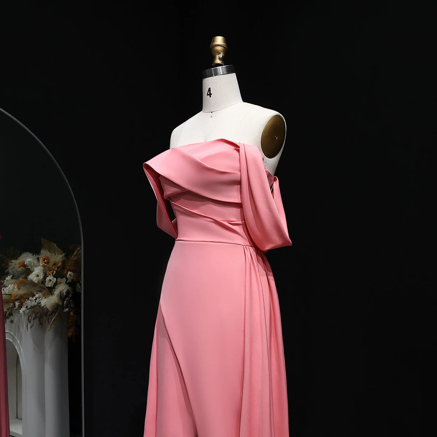 Jemelyn Dubai Peach Off Shoulder Evening Dress