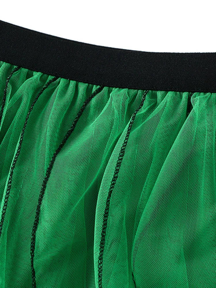 Wave Ruffles Design High Waist Pleated Fairy Mesh Skirt