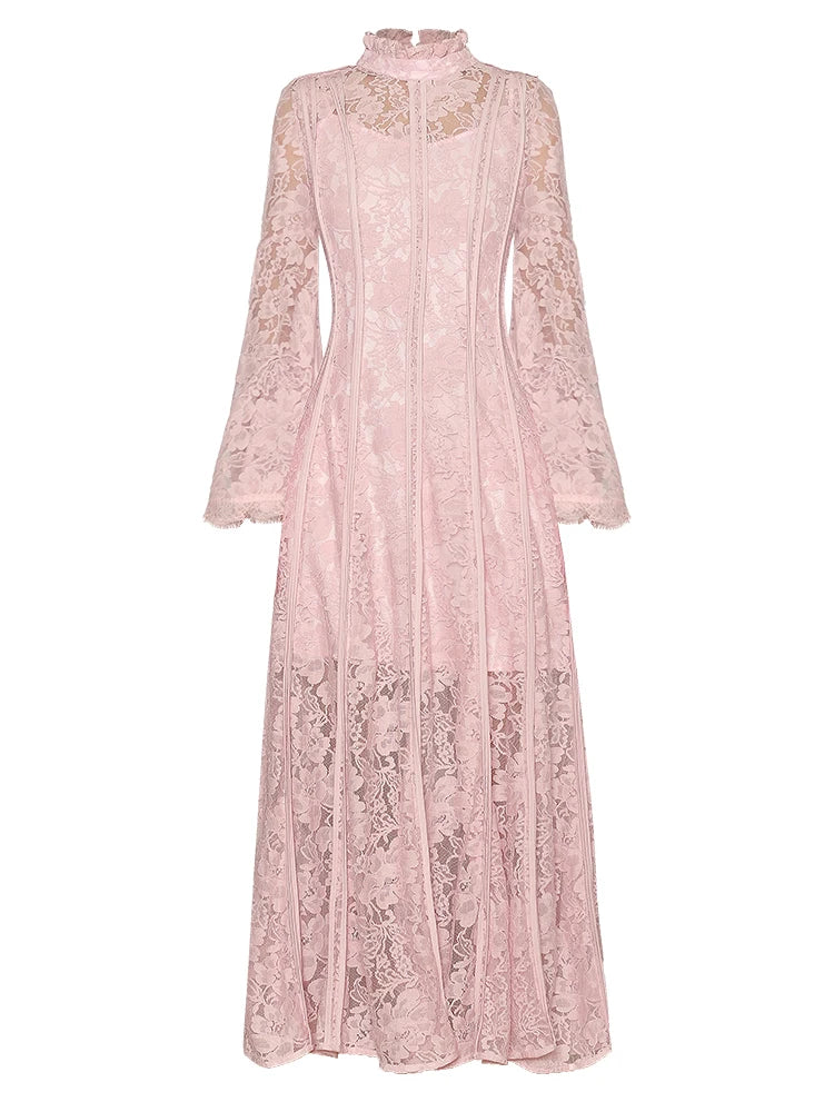 Poppy  Solid Lace Spliced High Waist Elegant Dress