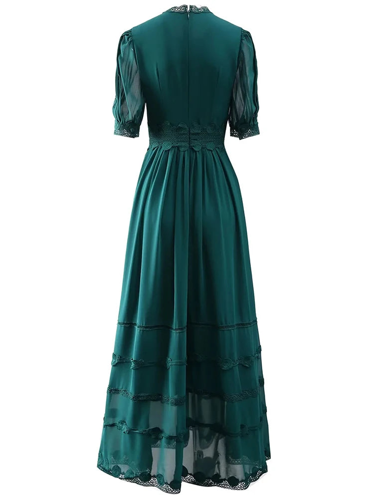 Victoria O-Ausschnitt Laternenärmel Patchwork Vintage Party Langes Kleid