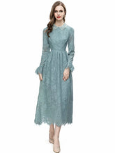 Load image into Gallery viewer, Laurel  Beading Peter pan Collar Flare Sleeve Vintage Long Dress